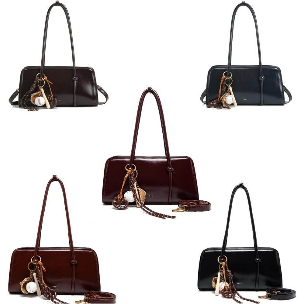 Women’s Burgundy Multi-Pocket Shoulder Bag Fashion Crossbody Top Handle Bag - Picture 8 of 9